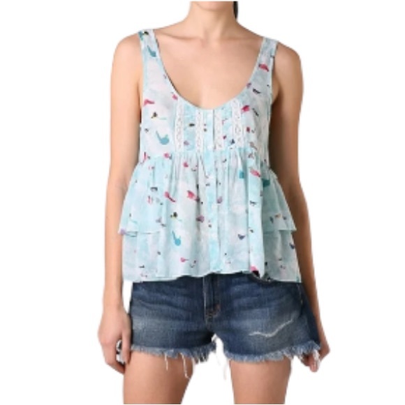 Free People Boho Green and Red Bird Themed Sleeveless Top - Women’s Size Small - Picture 10 of 10